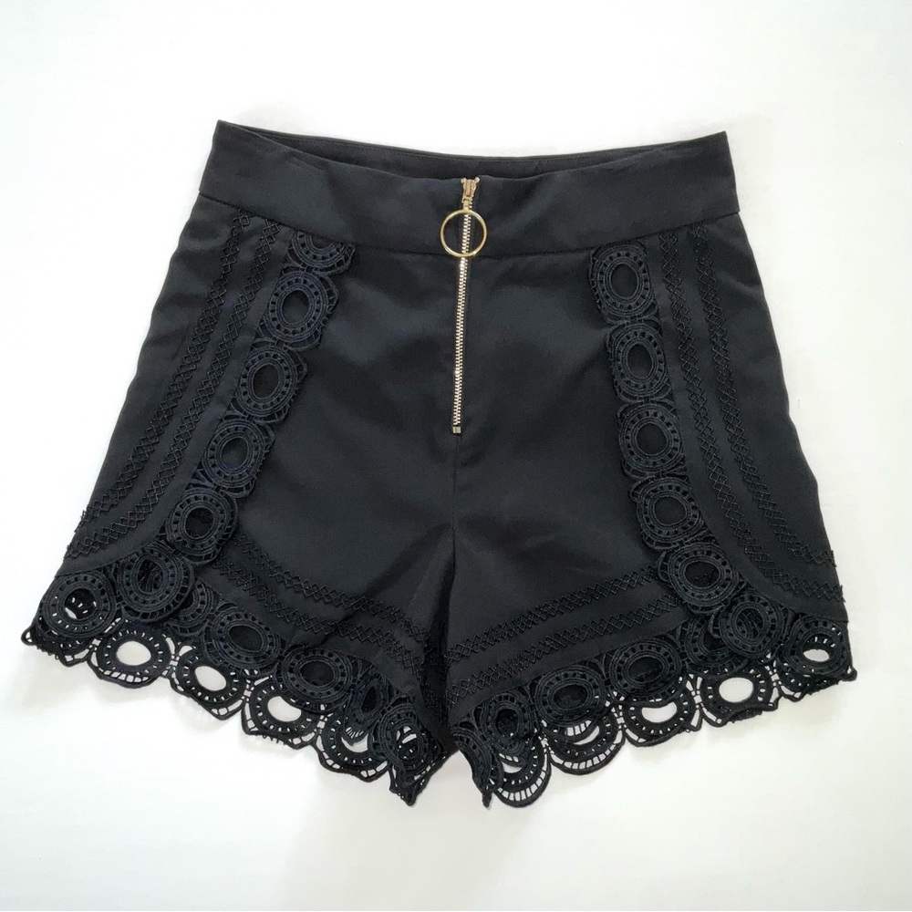 Black Scalloped Lace High Waist Shorts Size XS